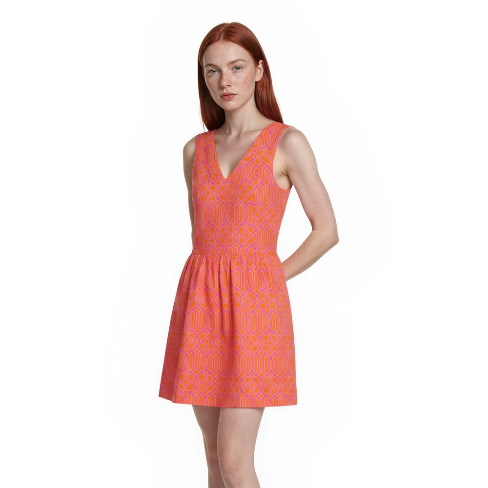 Mud‎ Pie Dress Women's Size Medium Orange Pink Geometric Bow Back